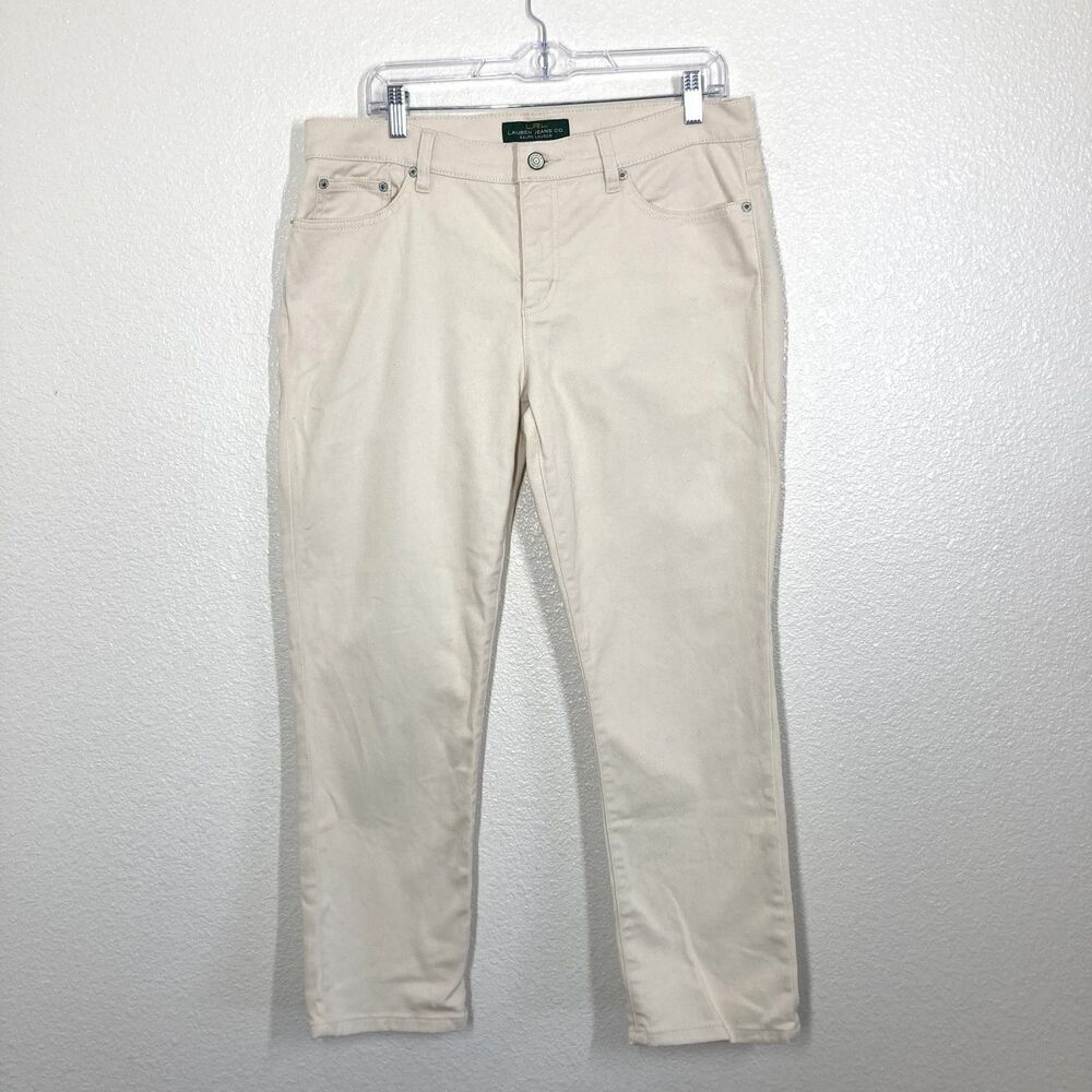 Lauren Jeans Co. Jeans Womens 12 Cream Modern Straight Cropped Stretch Denim